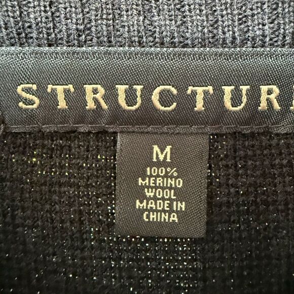 Structure Men’s Black Sweater. 100% Merino Wool. Size L.  1/4 zip. - Picture 4 of 5